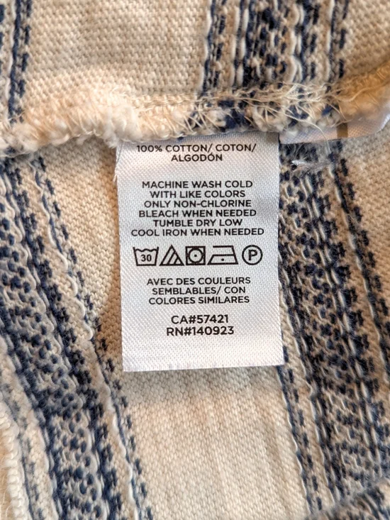 LOFT Cream and Navy Striped V-Neck 100% Cotton Flutter Sleeve Mini Dress - Small - Picture 6 of 6